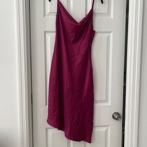 Cowl Neck Satin Midi Dress in Wine